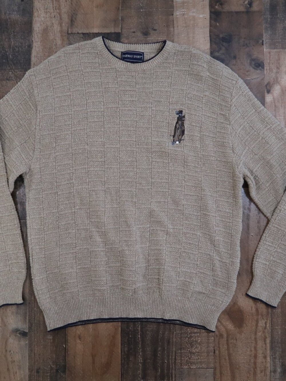 Fairway Sport Mens Large Vintage Tan Sweater Embroidered Golf Bag Grandpacore